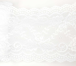 1m Perlonspitze - 140mm - Leicht Elastisch - Gummiränder - Florales Muster - Weiß