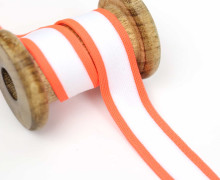 1 Meter Zierband - Dekoband - 25mm - Streifen - Neon - Weiß/Orange