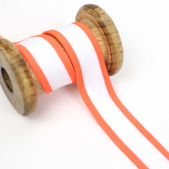 1 Meter Zierband - Dekoband - 25mm - Streifen - Neon - Weiß/Orange