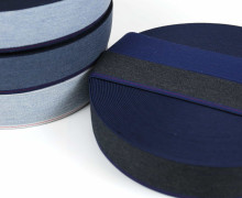 1m Gummiband - elastisch - Jeansoptik - Meliert - 40mm - Dunkelgrau/Blau