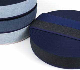 1m Gummiband - elastisch - Jeansoptik - Meliert - 40mm - Dunkelgrau/Blau