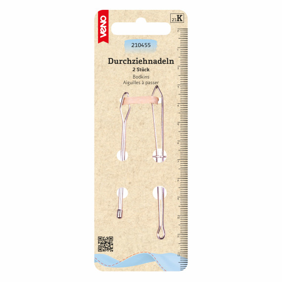 2 Durchziehnadeln - Abgerundete Spitzen - 70mm - veno - Silber