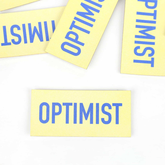 1 KUNSTLEDER LABEL - Bedruckt - Pastellgelb - OPTIMIST - Anlukaa