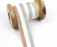 1 Meter Zierband - Dekoband - 25mm - Streifen - Glitzer - Grau/Silber/Weiß/Beige/Gold