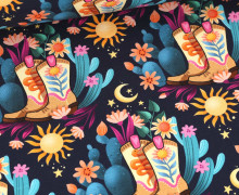 Bio-Sommersweat - French Terry - Cowgirls - Western Fairy Tales - Stahlblau - Hamburger Liebe