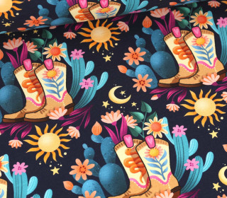 Bio-Sommersweat - French Terry - Cowgirls - Western Fairy Tales - Stahlblau - Hamburger Liebe