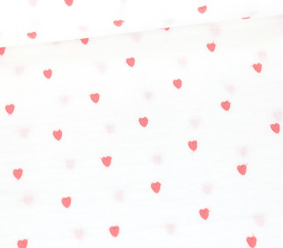 Musselin - Muslin - Double Gauze - Bestickt - Kleine Herzen - Weiß