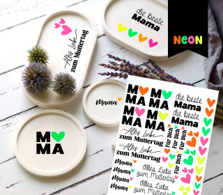 Neon Rub-On Sticker - Die beste Mama - Tante Henni Rubon - vielfältig nutzbar
