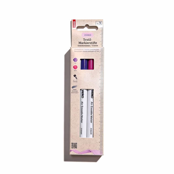 2 Markierstifte - Stoffmarkierstifte - 0,5-1mm - Wasserlöslich - Selbstlöschend - veno - Pink/Lila