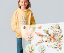 Onkel Bo's Bügelbilder - DIN A4 - Cute Bunny - Carrot & Flowers