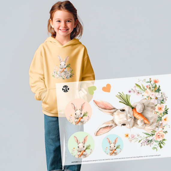 Onkel Bo's Bügelbilder - DIN A4 - Cute Bunny - Carrot & Flowers