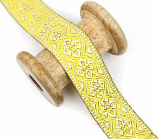 1 Meter Zierband - Dekoband - Jacquardband -  35mm - Goldene Blumen - Gelb