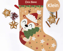 DIY-Nähset - Nikolaussocke - KLEIN - Softshell - Schlittenspaß - Rentier mit Weihnachtsbaum