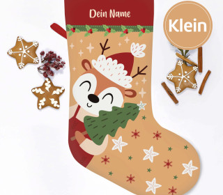 DIY-Nähset - Nikolaussocke - KLEIN - Softshell - Schlittenspaß - Rentier mit Weihnachtsbaum