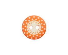 1 Polyesterknopf - Rund - 15mm - 2-Loch - Kinder - Punkte - Orange