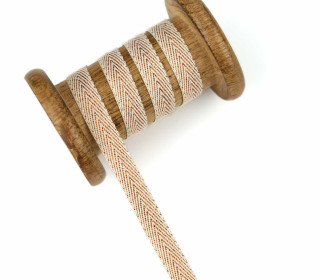 1 Meter Ripsband - Köperband - 10mm - Glitzer Fischgrat - Ecru/Kupfer