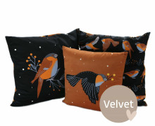 Kissenstoff - DIY - Kissen-Set - Chirping Winterberry - Karamell/Schwarzblau - Velvet - Schoenigkeiten Illustration - abby and amy