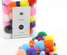 Pompon Set - Bommel - Regenbogen - Gelb/Lila/Pink/Schwarz/Weiß/Apricot/Rosa/Orange/Grün
