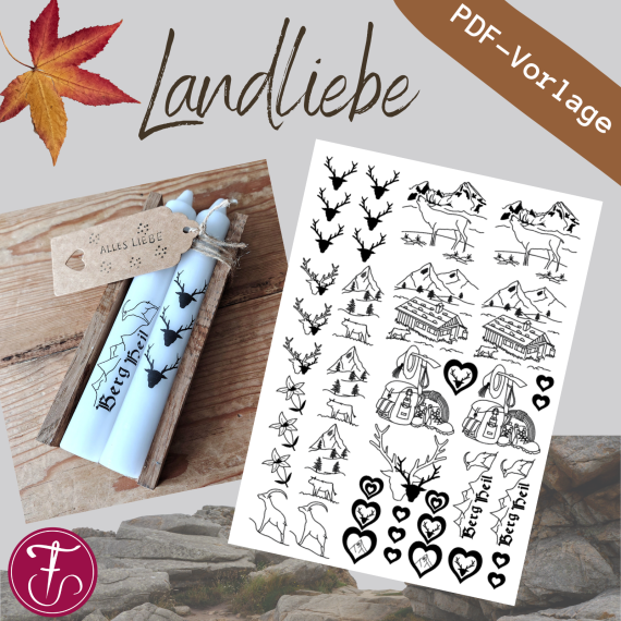 Vorlage für Kerzentattoo Landliebe Alm Berge pdf Kerzensticker für Wasserschiebefolie