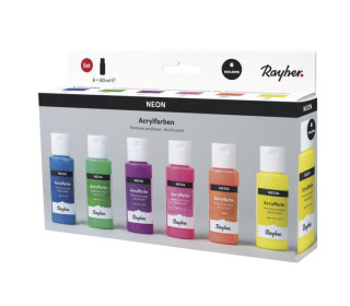 Acrylfarben Set - 6x 60ml - NEON - Wasserbasis - Rayher