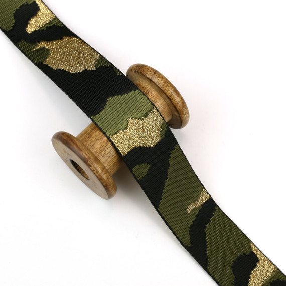 1 Meter Weiches Gurtband  - 40mm - Camouflage - Glamour - Olivgrün/Schwarz/Gold