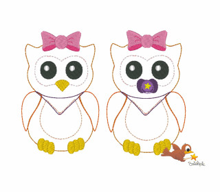 Stickdatei - Doodle - Eule Baby Mädchen - 10x10 / 13x18 / 16x26 / 18x30