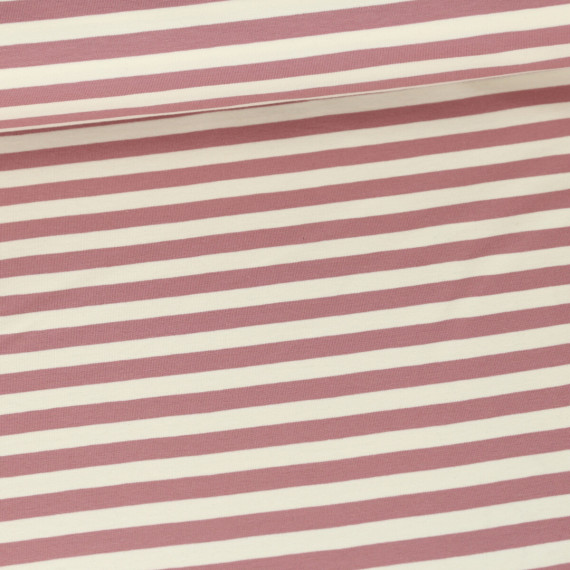 Sommersweat - Leicht Angeraut - Yarn Dyed Stripes - 10mm - Warmweiß/Altrosa