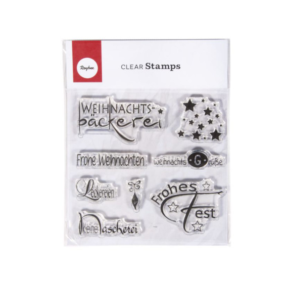 Timbrini Clear Stamps Rayher - Auguri Di Natale, 7 Motivi Festivi, Dimensioni 10,25x9,7 Cm, Per Decorare Cartoline E Regali
