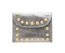 Kleine Geldbörse aus Metallic-Leder mit flachen Nieten - Silber - mit Magnetknopf - Portemonnaie