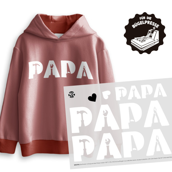 Onkel Bo's Bügelbilder - DIN A4 - Papa Schriftzug - Werkzeuge - Weiß