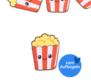 1 Label - Patch zum Aufbügeln - Popcorn - Rot/Weiß/Gelb