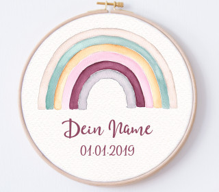 DIY Stickrahmen - Regenbogen Ida - personalisiertes Stickrahmen Bild - rosa - Theresia Haussner - TheO - zum Selbermachen