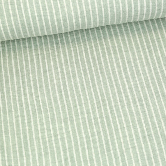 Musselin - Muslin - Double Gauze - Yarn Dyed Stripes - 2mm Streifen - Schnuffeltuch - Windeltuch - Weiß/Lichtgrün