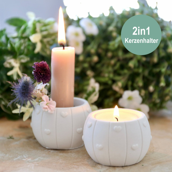 Silikon - Gießform - Kerzenständer - 3D Herzen & breite Streifen - 2in1 Kerzenhalter - vielfältig nutzbar