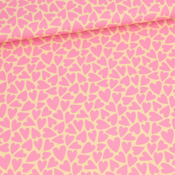 Outdoorstoff - Mini Collection - Herzen - Buttergelb/Bubblegum Rosa - abby and amy