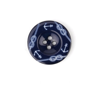 1 Polyesterknopf - 20mm - 4-Loch - Anker & Seilknoten - Stahlblau/Weiß