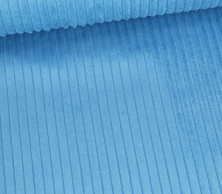 Samt - Chenillegewebe - Dekostoff - Breite Rippen - Polsterstoff - Uni - Cyanblau