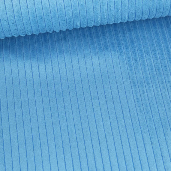 Samt - Chenillegewebe - Dekostoff - Breite Rippen - Polsterstoff - Uni - Cyanblau