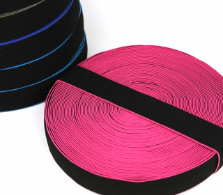 1m Gummiband - Elastisch - Farbkante - 40mm - Schwarz/Pink