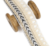 1 Meter Zierband - Borte - Stickerei -  Pailletten - 50mm - Weiß/Beige/Schwarz