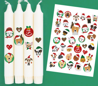 DIN A4 - Tattoofolie - Hunde-Weihnachten - für Kerzen / Keramik
