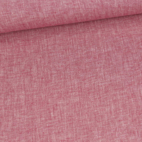 Leinen - Baumwolle - Mischgewebe - Twill - Fischgrätmuster - Bordeaux