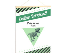 DIY-Stoffposter - Schulkind - Dinosaurier Grün