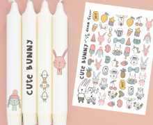 DIN A4 - Tattoofolie - Cute Bunny - Ostern - für Kerzen / Keramik