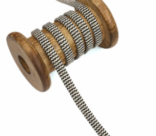 1m Hoodieband - Flachkordel - Kordel - Zickzack - 7mm - Schwarz/Warmweiß