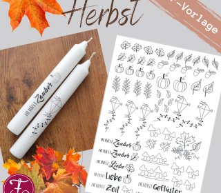 Vorlage für Kerzentattoo Herbst mit Text pdf Kerzensticker für Wasserschiebefolie
