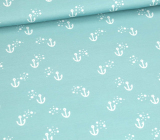 Modal Jersey - Lustige Möwen - Anker - Kombistoff - Pastelltürkis - Bio-Qualität - abby and me