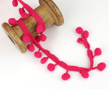1 Meter Bommelborte mit Zierband - Pomponborte - Uni - Fuchsia
