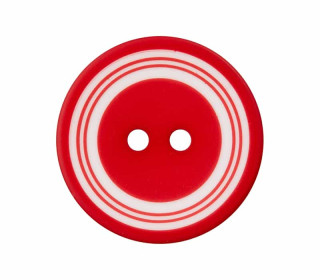 1 Polyesterknopf - 15mm - 2-Loch - Kreise - Rot/Weiß