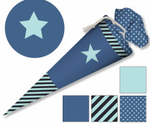 DIY-NÄHSET SCHULTÜTE - GESCHWISTERTÜTE - BLAU Streifen Stern - abby and amy